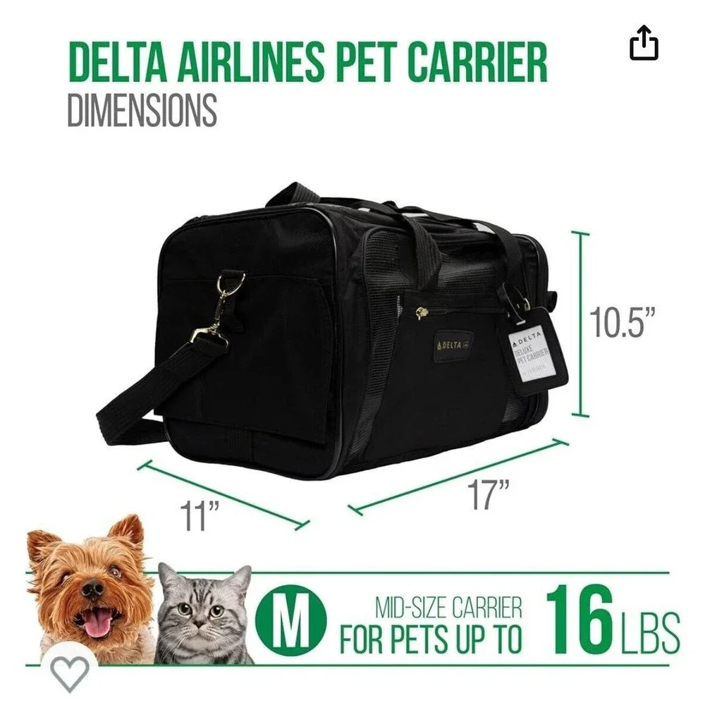 Sherpa - TRAVEL DELTA® AIR LINES® Airline Approved Pet Carrier, Medium, Black